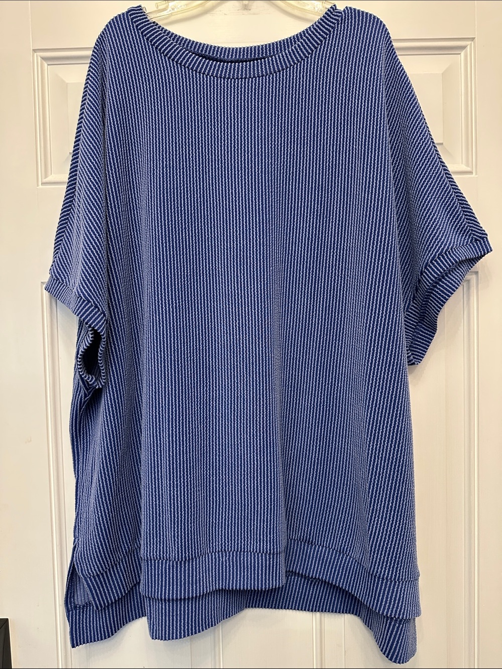 Relaxed Blue Striped Knit Tunic Top - Women